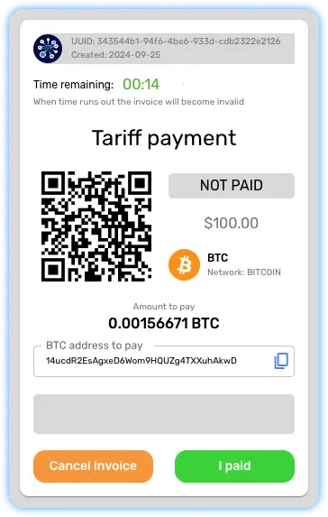 Tariff Pay | ApiForCrypto